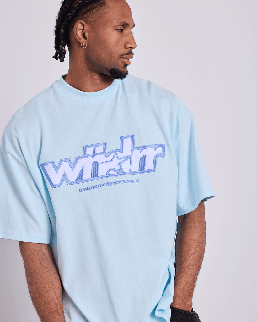 WNDRR Five Point Heavy Weight Tee Baby Blue detail