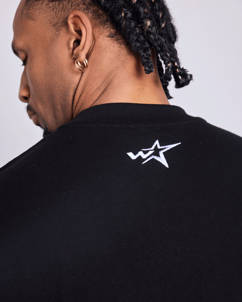 WNDRR Five Point Heavy Weight Tee Black on model back
