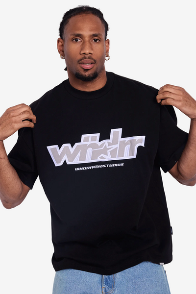WNDRR Five Point Heavy Weight Tee Black on model