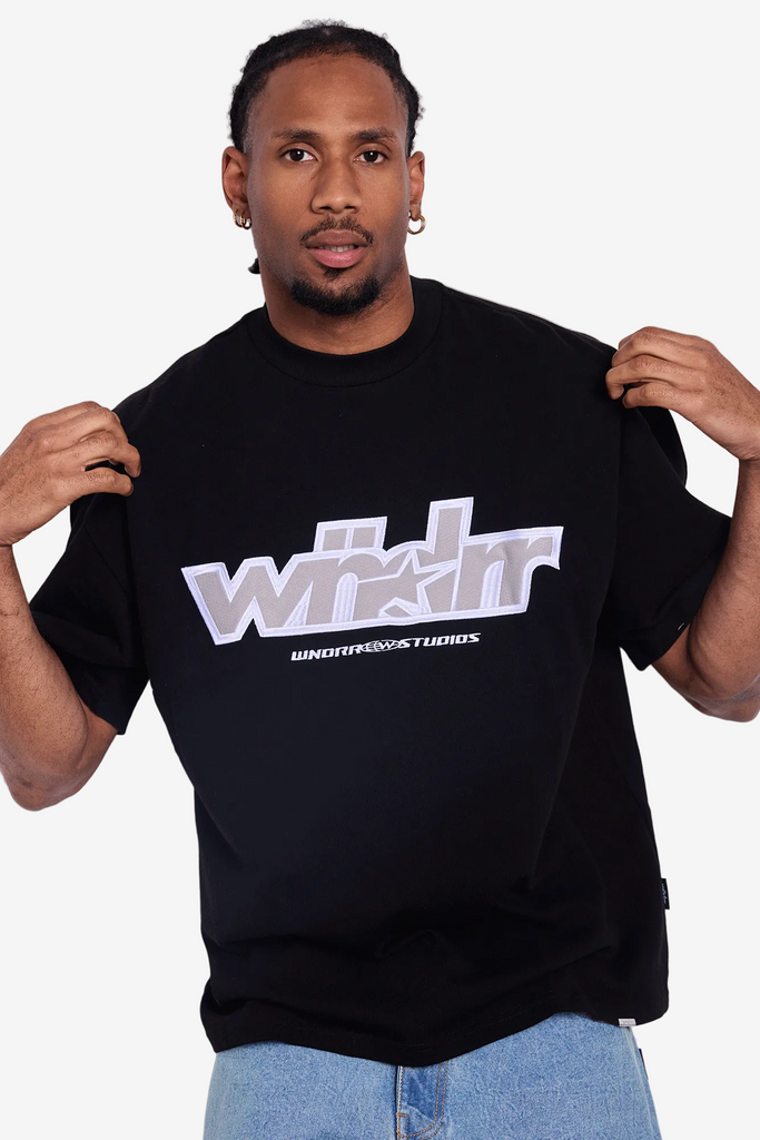 WNDRR Five Point Heavy Weight Tee Black on model