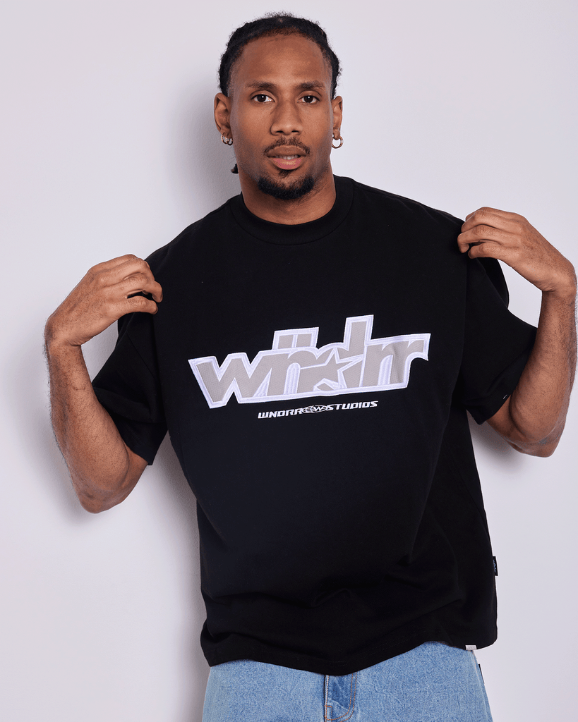 WNDRR Five Point Heavy Weight Tee Black on model