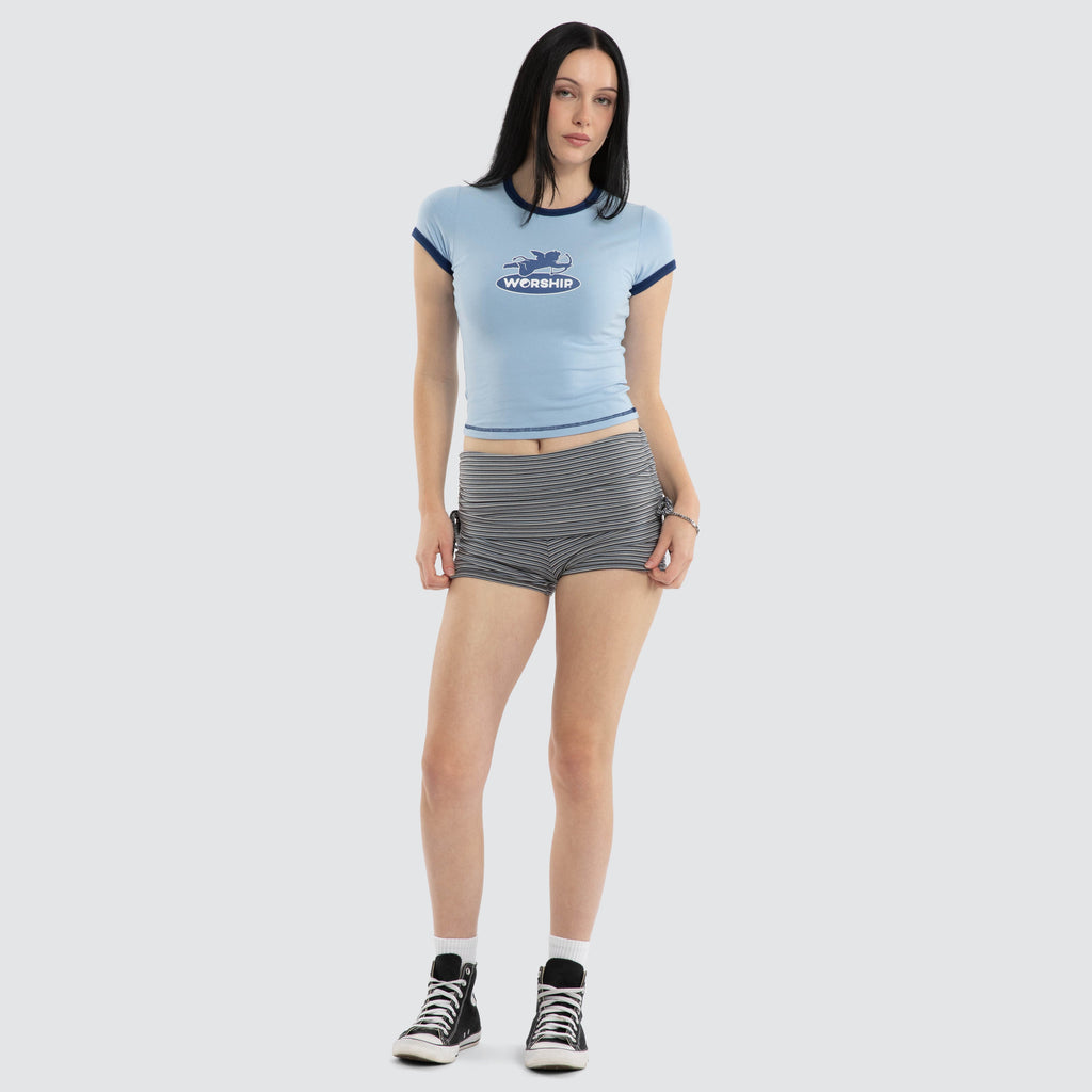 Worship Supplies Ophelia Stripe Ruched Booty Shorts - Magnet Stripe
