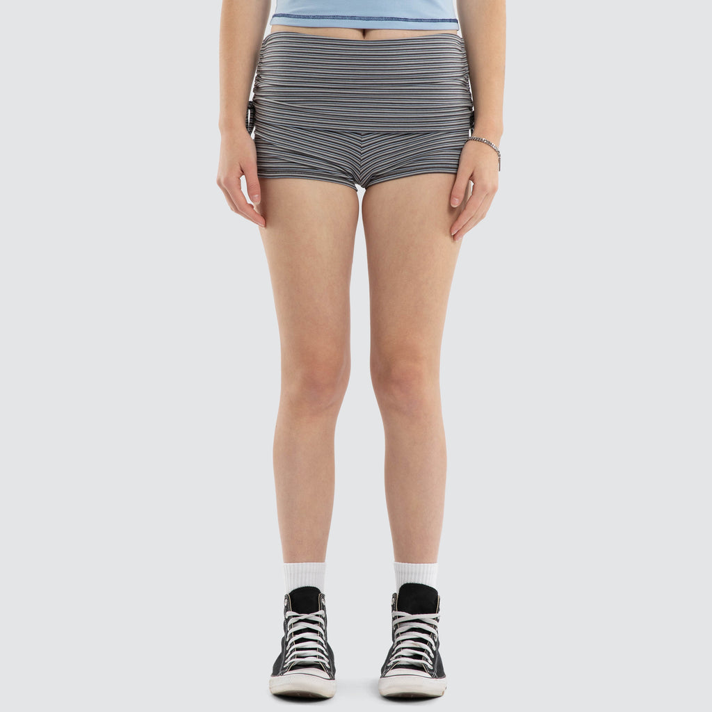 Worship Supplies Ophelia Stripe Ruched Booty Shorts - Magnet Stripe