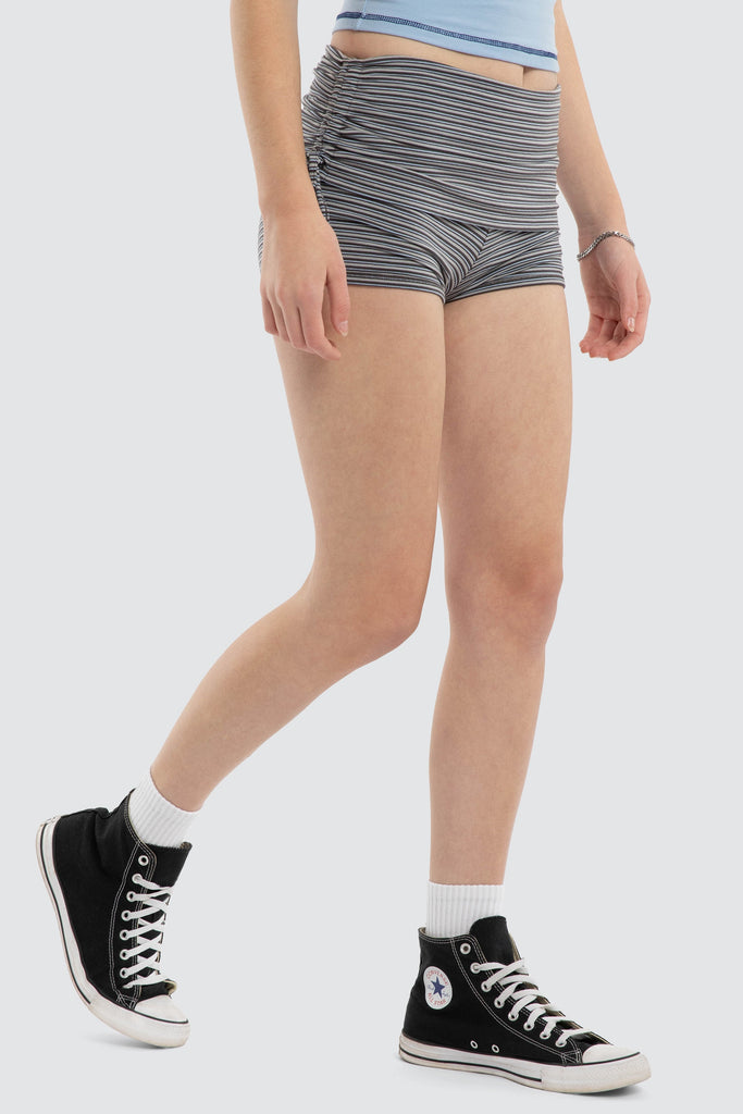 Worship Supplies Ophelia Stripe Ruched Booty Shorts - Magnet Stripe