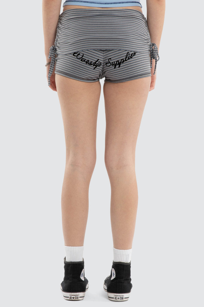 Worship Supplies Ophelia Stripe Ruched Booty Shorts - Magnet Stripe