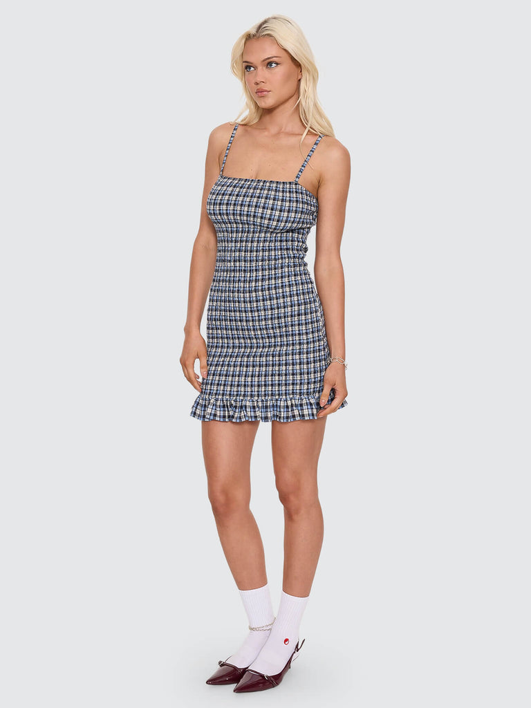 Worship Supplies Cherub Shirred Mini Dress - Blue Grey