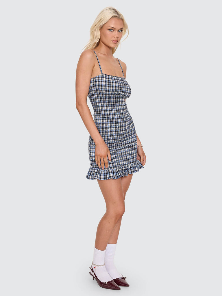 Worship Supplies Cherub Shirred Mini Dress - Blue Grey