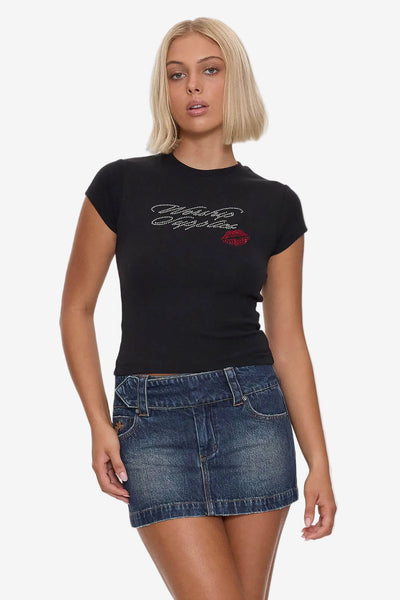 Kiss It Cap Sleeve Tee - Black