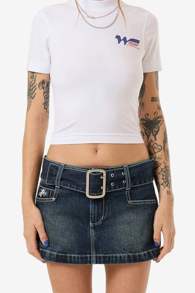 Worship Supplies Misbehave Micro Skirt - Dirty Midnight Blue