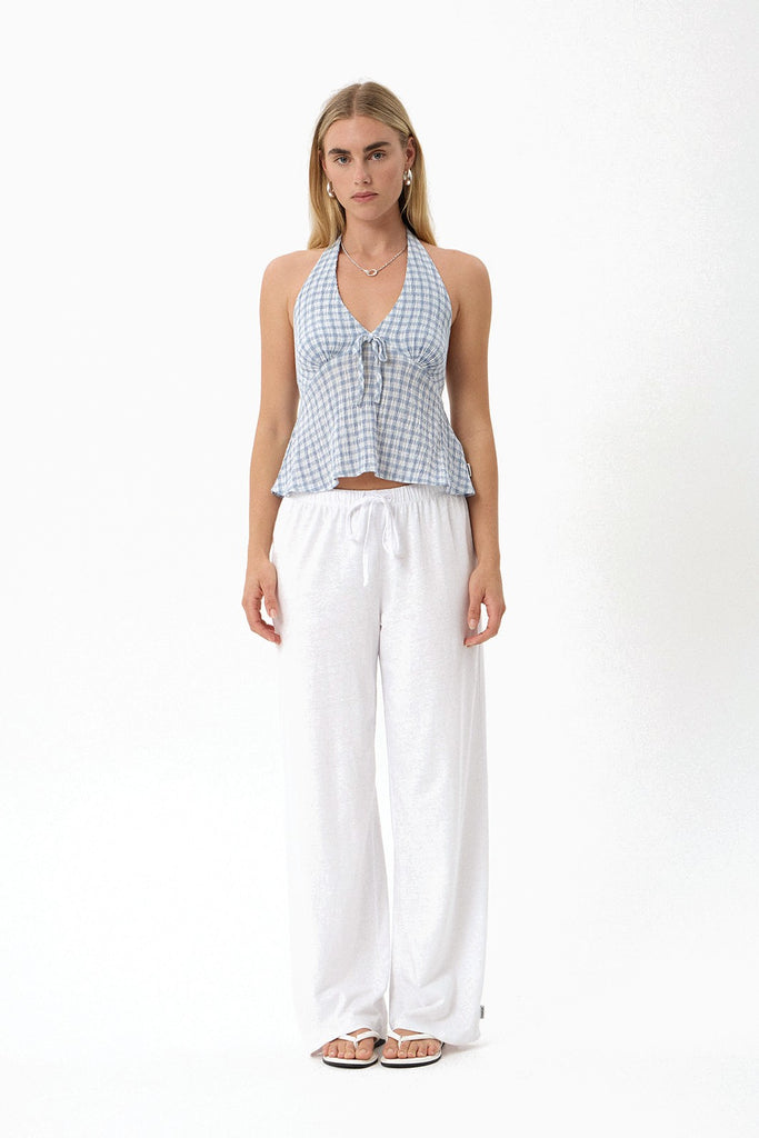 Afends Delfina - Seersucker Halter Top - Powder Blue Check