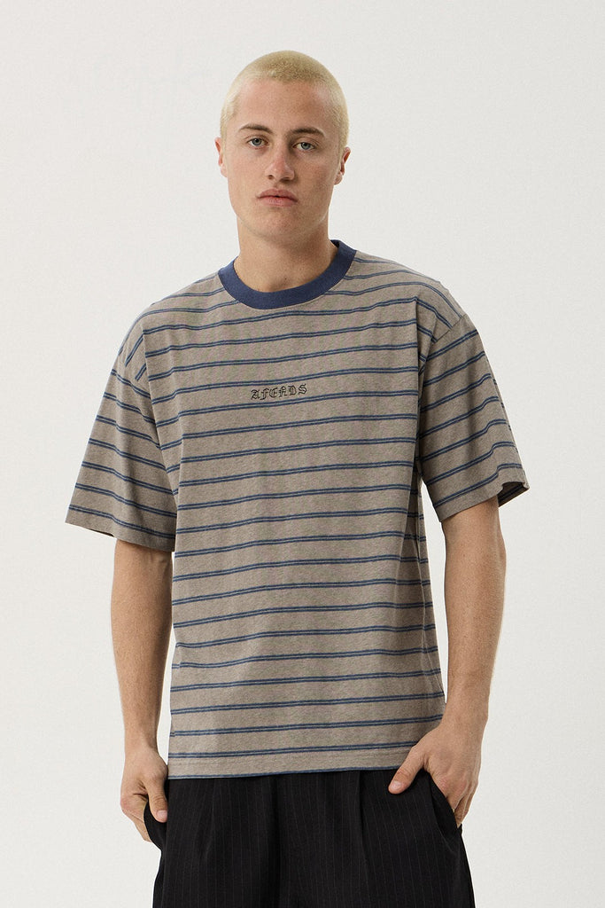 Afends Eureka - Boxy Tee - Olive Stripe