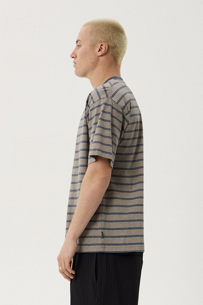 Afends Eureka - Boxy Tee - Olive Stripe