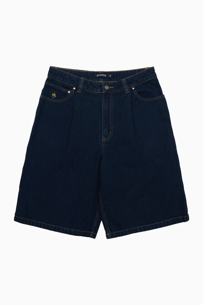 Afends Fast Forward - Denim Ultra Baggy Pleated Short 24" - Ink