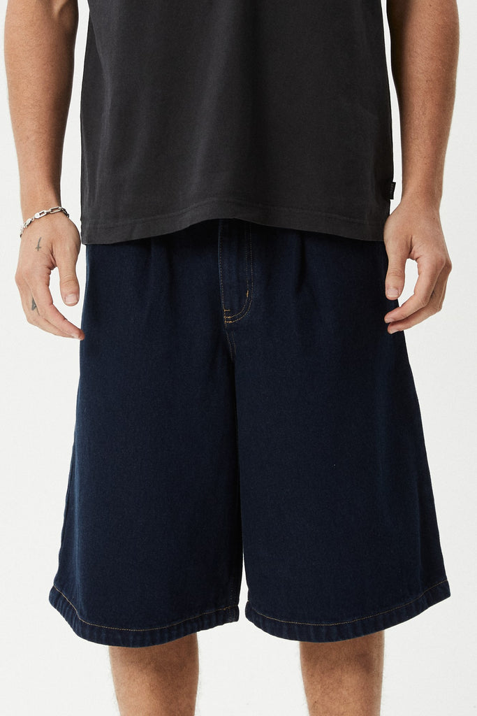 Afends Fast Forward - Denim Ultra Baggy Pleated Short 24" - Ink