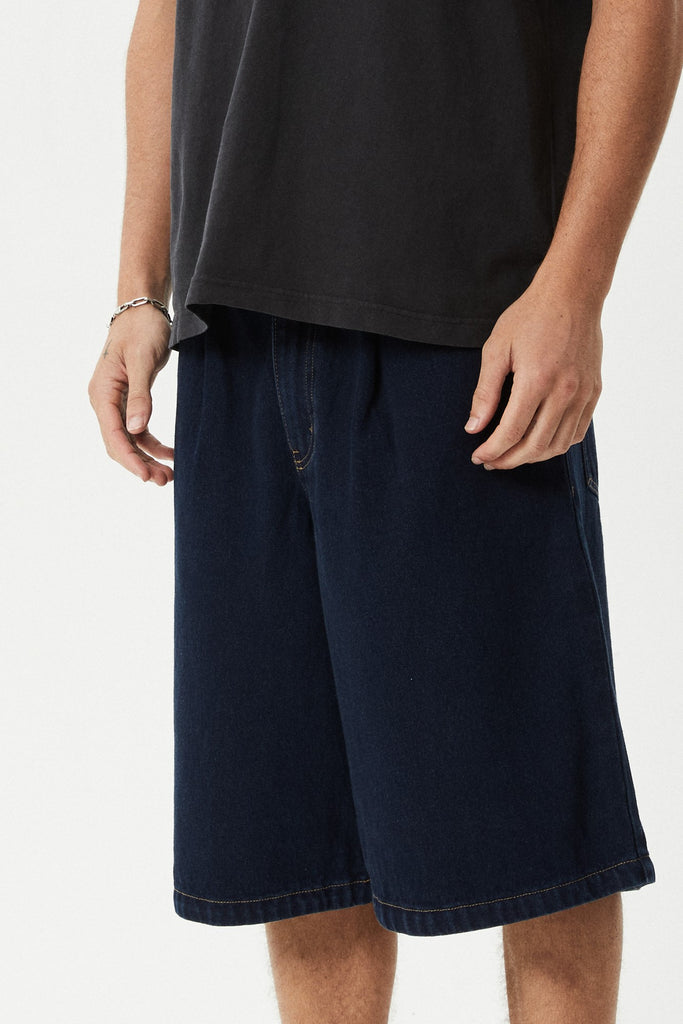 Afends Fast Forward - Denim Ultra Baggy Pleated Short 24" - Ink