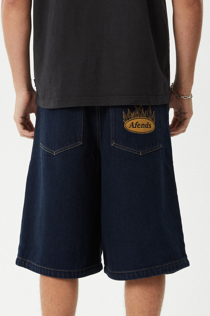 Afends Fast Forward - Denim Ultra Baggy Pleated Short 24" - Ink