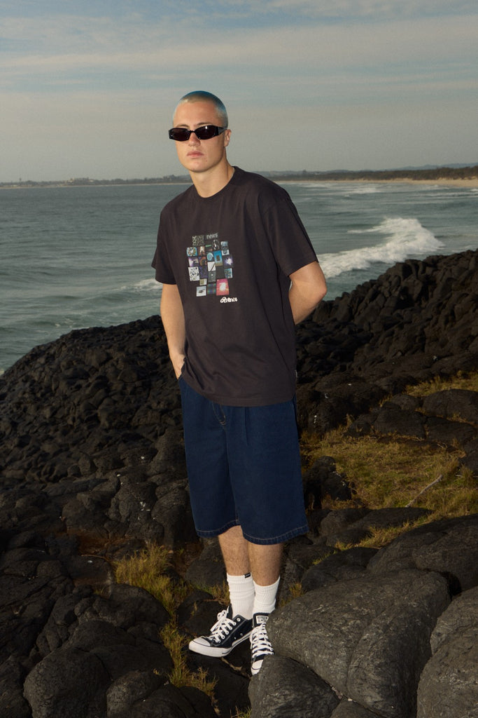 Afends Fast Forward - Denim Ultra Baggy Pleated Short 24" - Ink