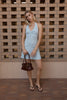 Afends Montana - Seersucker Halter Mini Dress - Powder Blue Check