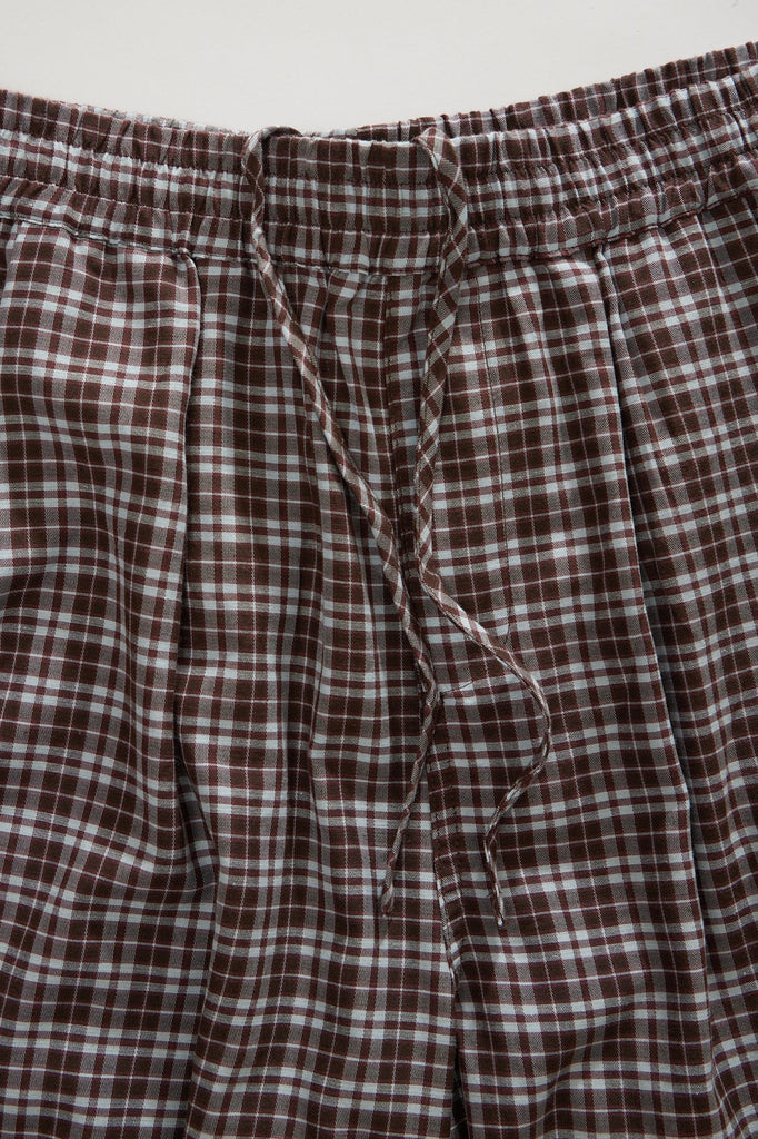 Afends Ninety Eight Leisure - Elastic Shorts 22" - Brown / Blue Check