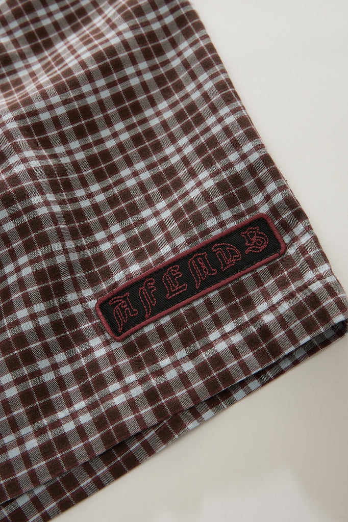Afends Ninety Eight Leisure - Elastic Shorts 22" - Brown / Blue Check