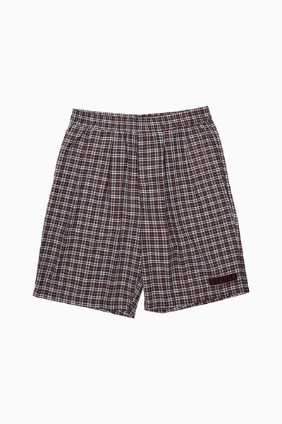 Afends Ninety Eight Leisure - Elastic Shorts 22" - Brown / Blue Check