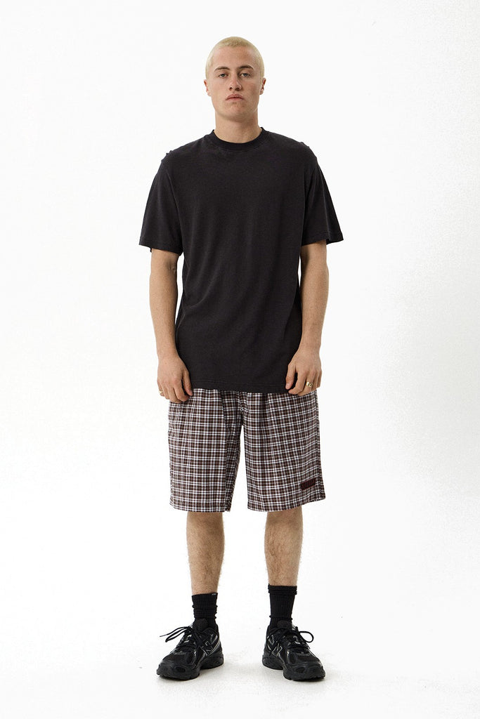 Afends Ninety Eight Leisure - Elastic Shorts 22" - Brown / Blue Check