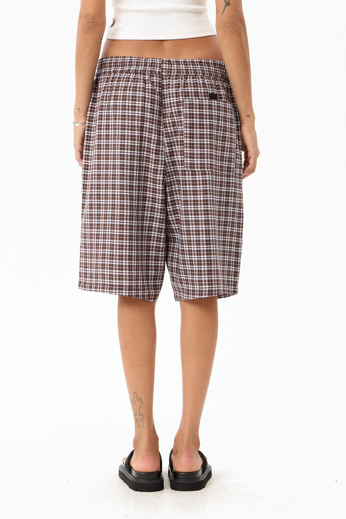 Afends Ninety Eight Leisure - Elastic Shorts 22" - Brown / Blue Check