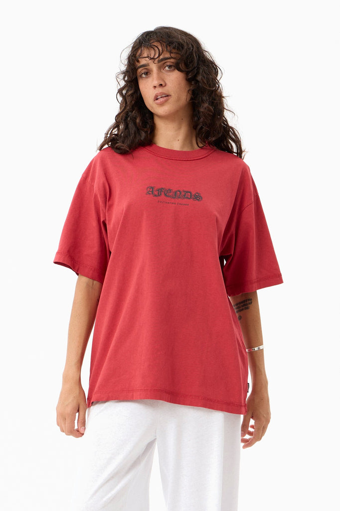 Afends Script - Boxy Tee - Vintage Cherry