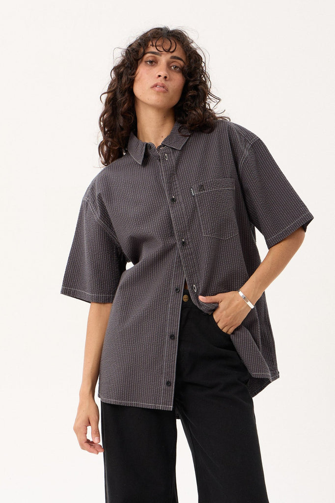 Afends Static - Short Sleeve Shirt - Black Stripe
