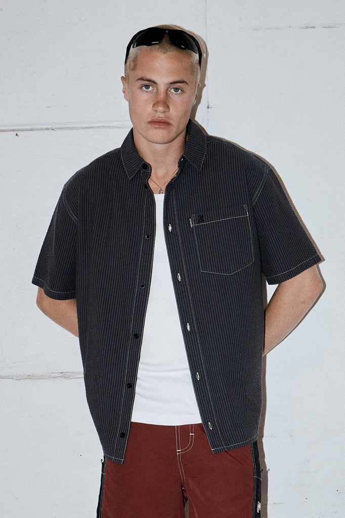 Afends Static - Short Sleeve Shirt - Black Stripe