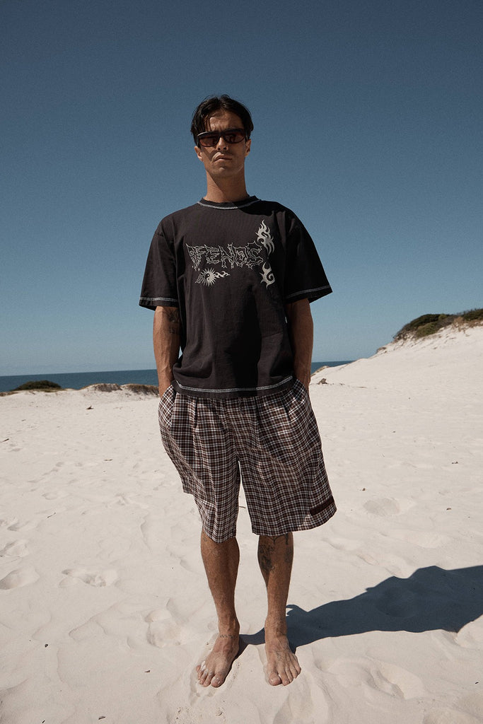 Afends Yang - Heavyweight Boxy Tee - Stone Black