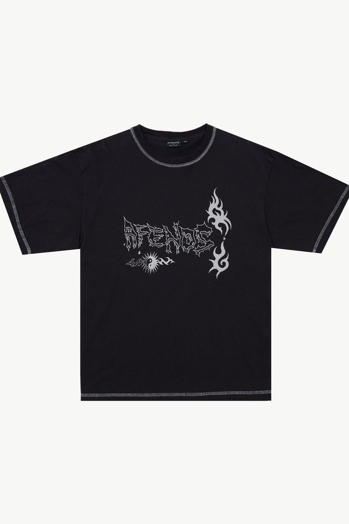 Afends Yang - Heavyweight Boxy Tee - Stone Black