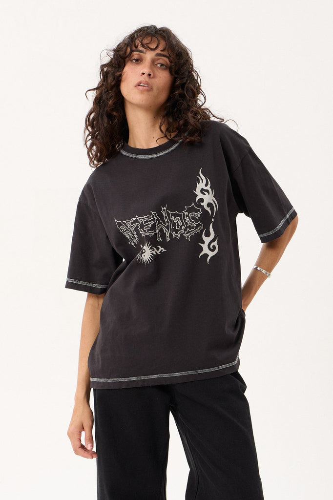 Afends Yang - Heavyweight Boxy Tee - Stone Black