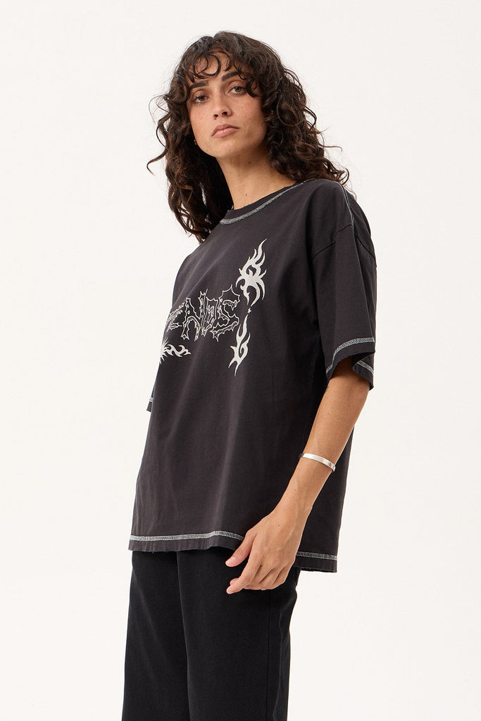 Afends Yang - Heavyweight Boxy Tee - Stone Black