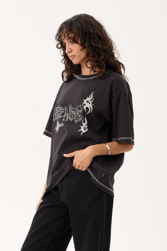 Afends Yang - Heavyweight Boxy Tee - Stone Black