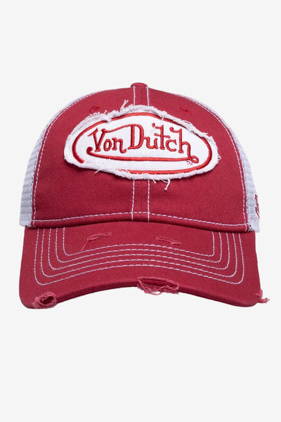 Von Dutch Destroyed Twill Trucker Snapback - Washed Red/White