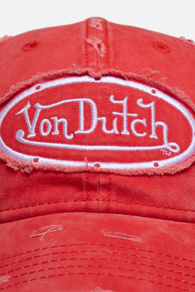 Von Dutch Destroyed Twill Embroidery Dad Cap - Washed Red, side view