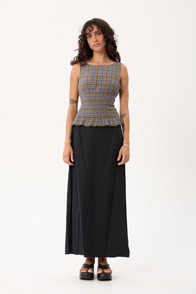 AFENDS Cedar - Seersucker Sleeveless Top - Cedar/Blue Check
