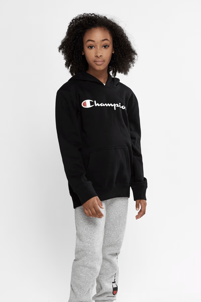 CHAMPION KIDS SCRIPT HOODIE BLACK Pretty Rad Store