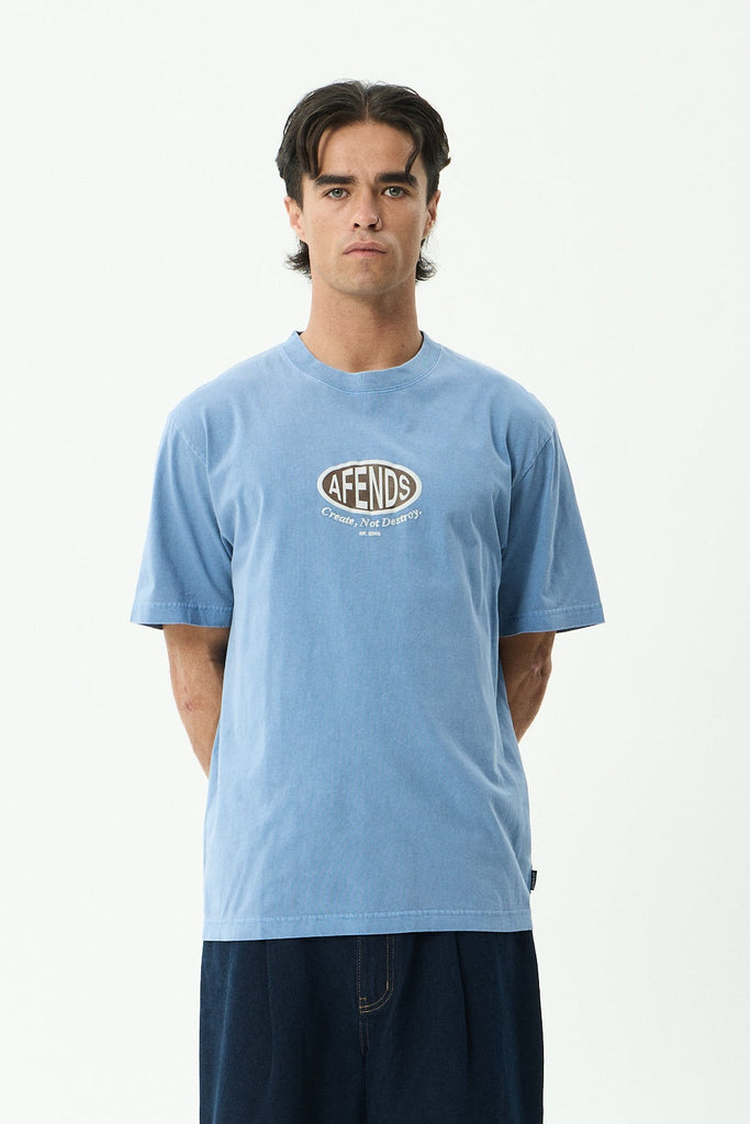 AFENDS Destroyed - Retro Tee - Washed Slate Blue
