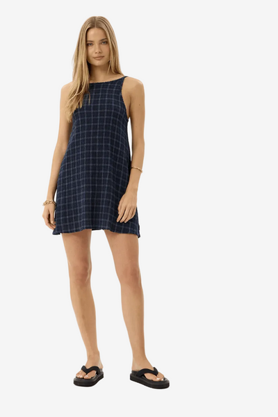 AFENDS Sammy Seersucker Mini Dress - Thea Midnight Check