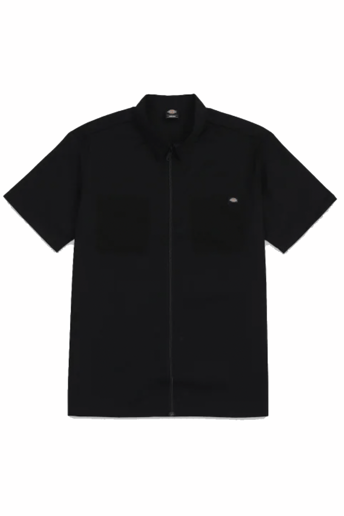 DICKIES MENS BUTTON UP SHIRTS DICKIES 1574 ZIP THROUGH SHORT SLEEVE SHIRT - BLACK