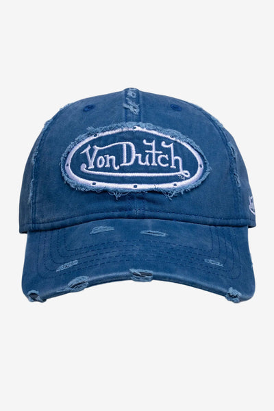 Von Dutch Destroyed Twill Embroidery Dad Cap - Washed Navy, front view