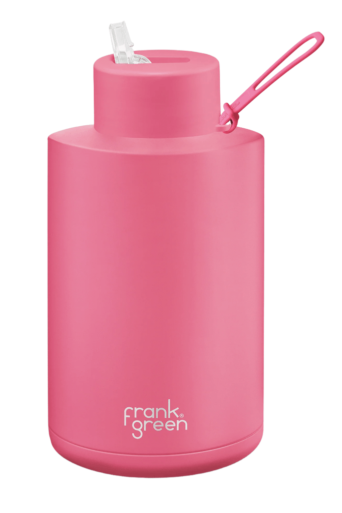 FRANK GREEN BOTTLE FRANK GREEN CERAMIC REUSABLE BOTTLE + STRAW 68oz/2000ml - NEON PINK