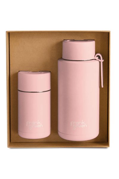 FRANK GREEN BOTTLE FRANK GREEN ESSENTIALS LARGE GIFT SET 12oz CERAMIC REUSABLE + 34oz - BLUSHED PINK