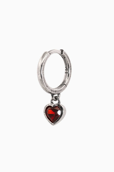 Sue The Boy Heartbreaker Huggie single earring with garnet heart