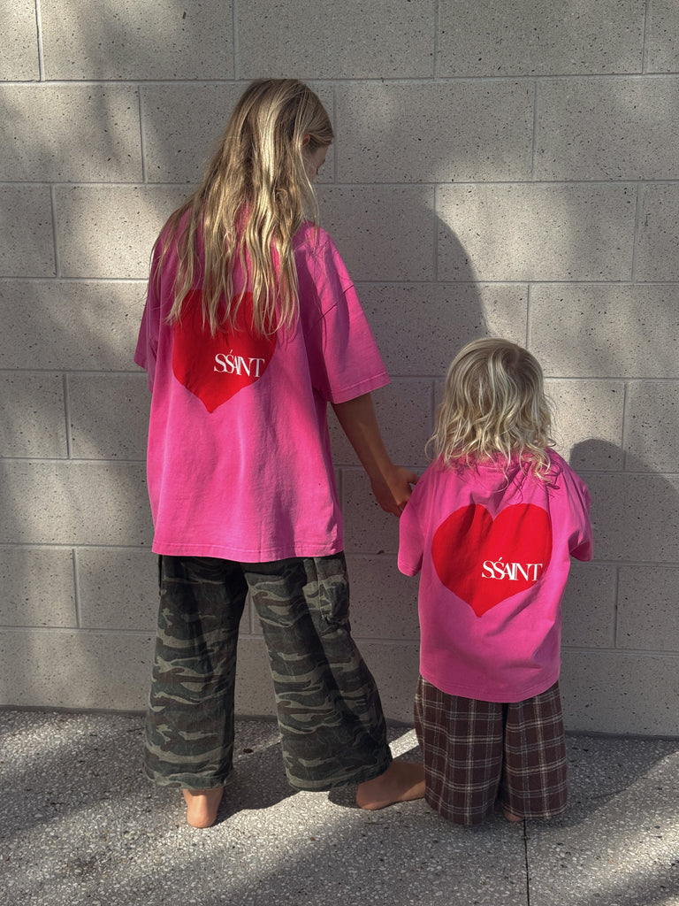 Ssaint Kids Heart Tee - Acid Wash Pink