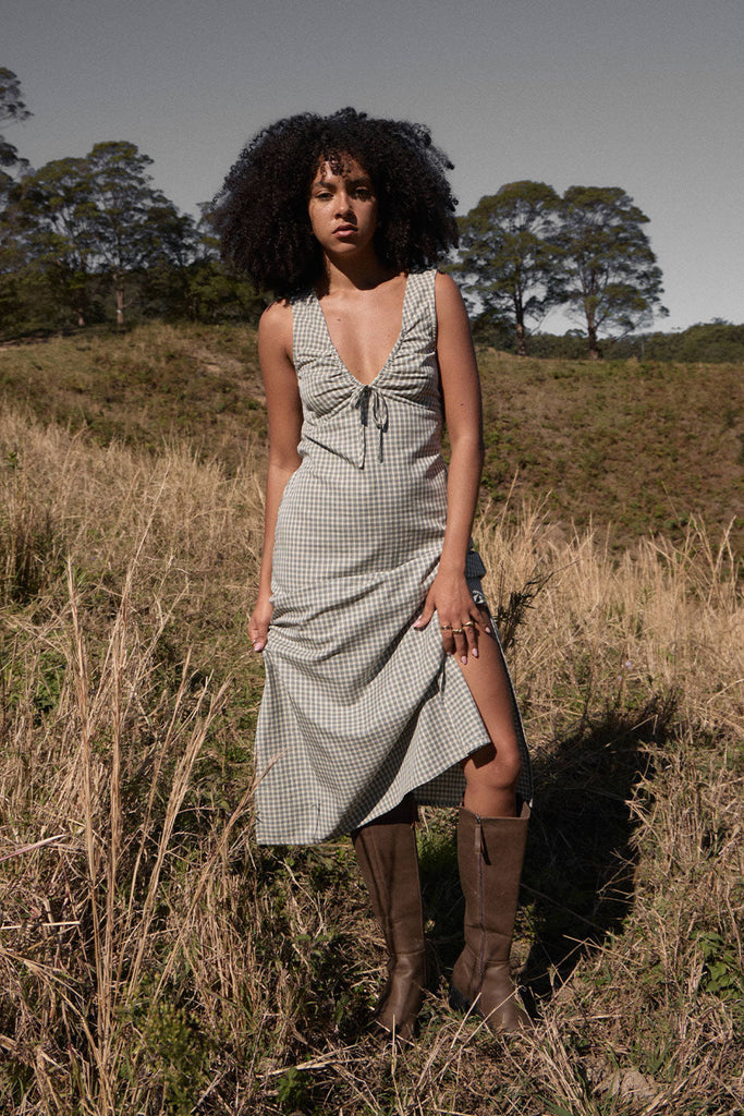 AFENDS Womens Izzy Maxi Dress Vice Alpine Check front