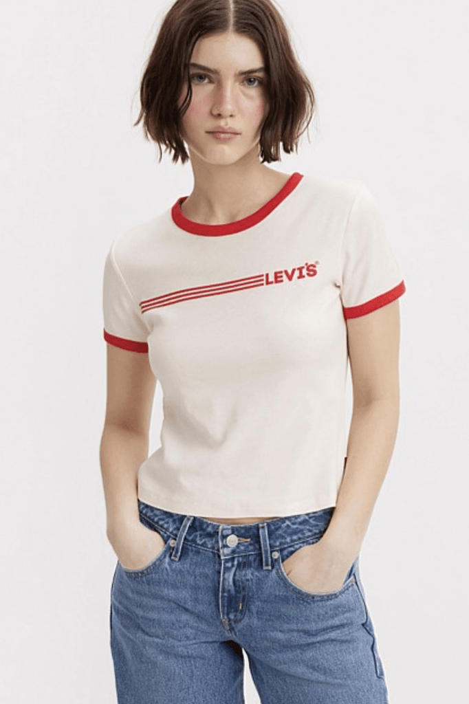 LEVIS GRAPHIC RINGER HEADLINE LOGO MINI T-SHIRT WHITE/RED