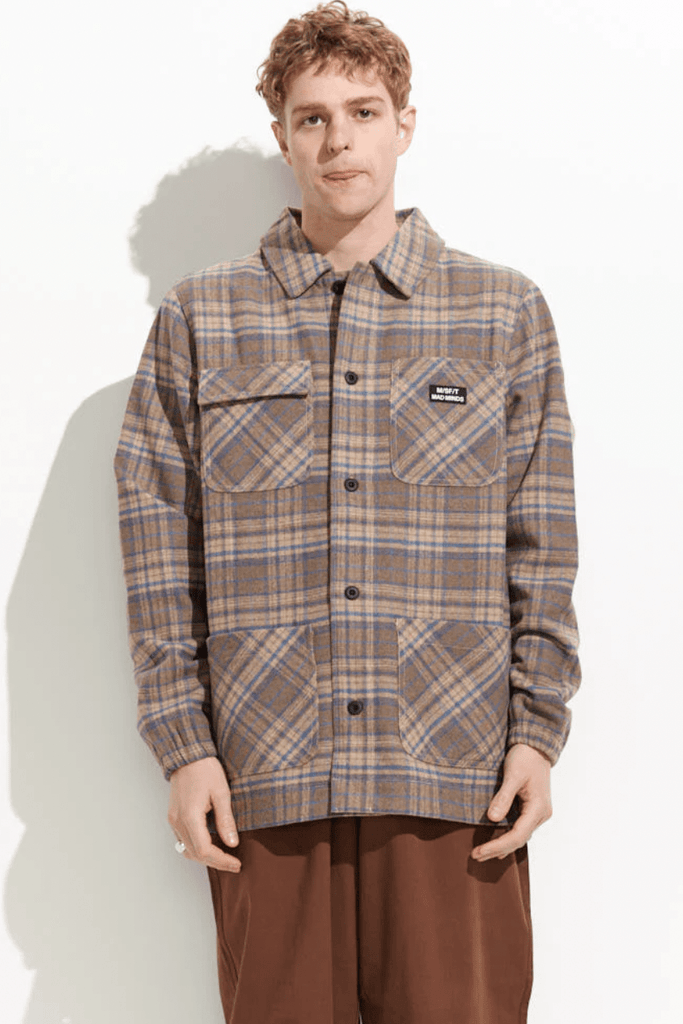 MISFIT APPAREL MENS JACKETS MISFIT SCHIZIODS WORK JACKET - TAN CHECK